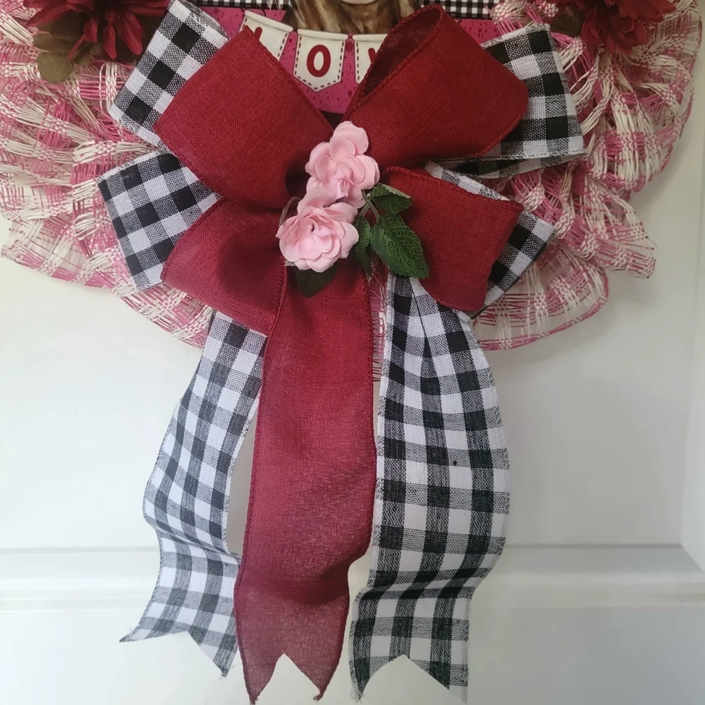 Love Highland Cow Wreath Deco Mesh Bow Flowers Anniversary Burthday Gift